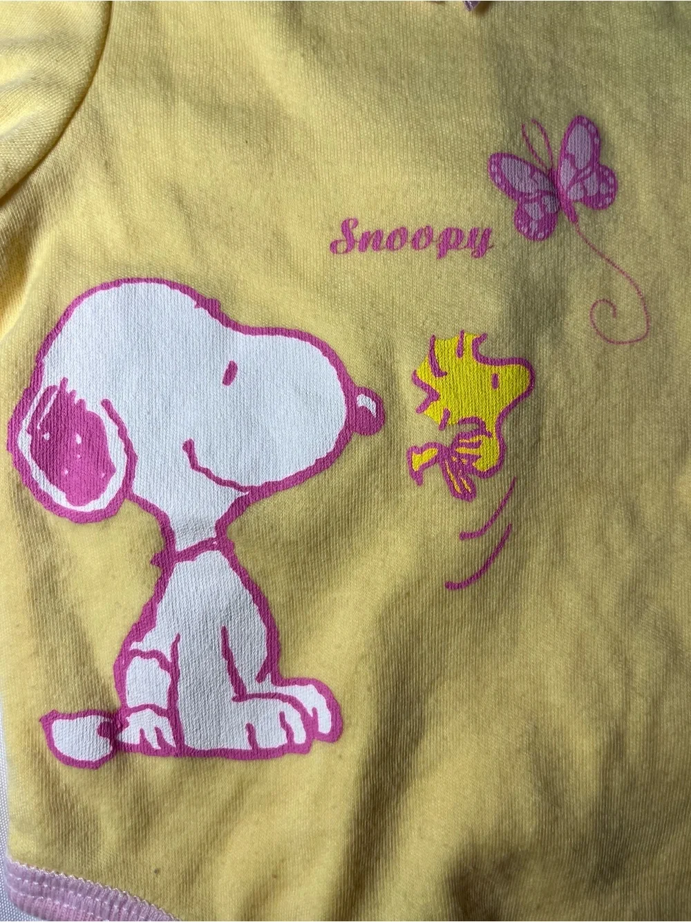 Vintage Baby Snoopy Woodstock Pink Yellow Preemie Bodysuit Rare Infant Outfit